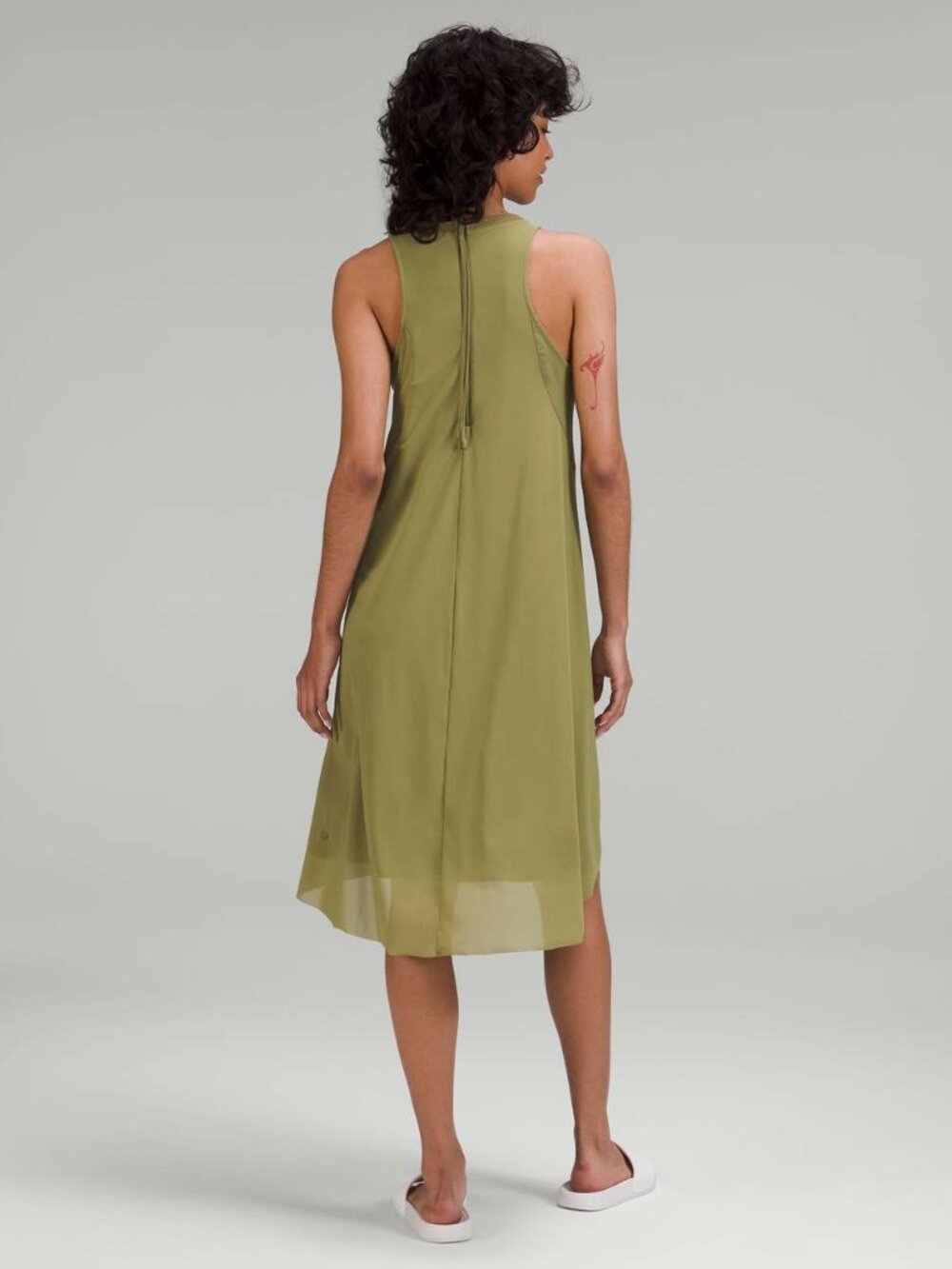 Lululemon Mesh Overlay High Neck Dress - Bronze Green - Size 6 EUC - Picture 2 of 16
